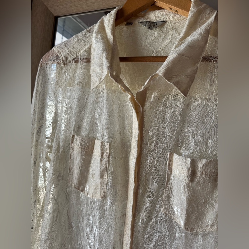 Vintage Guess Lace See-through Top Large - Picture 3 of 7